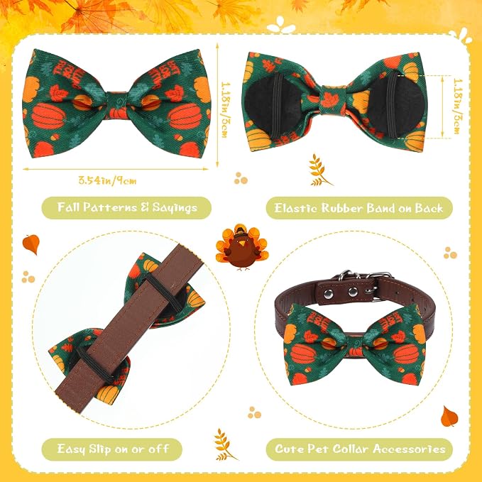 60 Pcs Thanksgiving Dog Collar Bow Ties Bulk Fall Dog Detachable Attachment Puppy Bows for Small Medium Large Cat Grooming Supplies