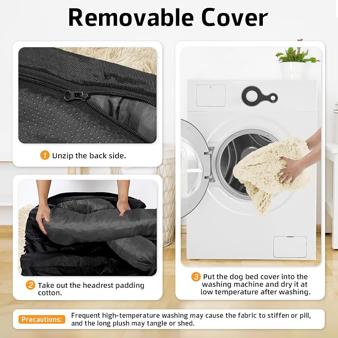 Calming Dog Bed Fluffy Plush Dog Mat for Furniture Protector with Removable Washable Cover for Large Medium Small Dogs and Cats (Small(35x31x5),Beige)