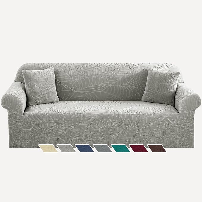 YEMYHOM Couch Cover Latest Jacquard Design High Stretch Extra Large Sofa Covers Pet Dog Cat Proof Oversized Slipcover Non Slip Magic Elastic Furniture Protector (X-Large, Begonia Leaf Light Gray)