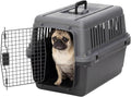 SportPet Airline Compliant Small 24" Travel Dog Kennel - Durable Plastic Airline Pet Carrier (No Wheels) & Food Bowls, Collapsible Indoor/Outdoor Dog Kennel, Dogs up to 21" L & 13" H - Dark Gray