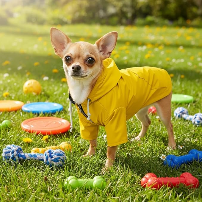 Dog Raincoat rain Jacket Raincoat Dogs Waterproof Small Medium Breeds Zip Closure Storage Pocket Harness Hole Yellow Medium