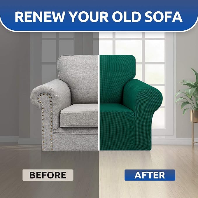 Stretch Chair Sofa Slipcover, Single Couch Cover,Hunter | 1-Piece Washable Sofa Cover,Pet Friendly (31"-55") Furniture Protector Soft Jacquard Elastic Bottom for Dogs & Kids