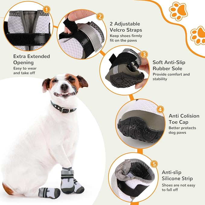 Dog Shoes for Medium Large Dogs, Dog Boots & Paw Protectors to Prevent Licking, Anti-Slip Dog Booties with Reflective for Summer Hot Pavement, Outdoor Hiking, Hardwood Floors (Size 1)