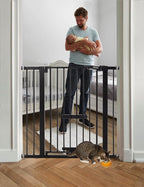Babelio 36" Tall Baby Gate with Cat Door, CatPrivilege II, 29-48" | Extra Wide Auto-Close Pet Door for Stairs, Doorways & House, 6-Level Adjustable, Wall Cups Included, Black
