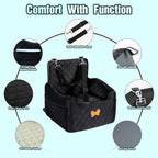 Dog Car Seat for Small Dogs, Dog Booster Seat Filling in Thick Memory Foam with 2 Safety Leashes and Storage Pocket, Suitable for Pet Under 30lb or 2 Puppies (Black)