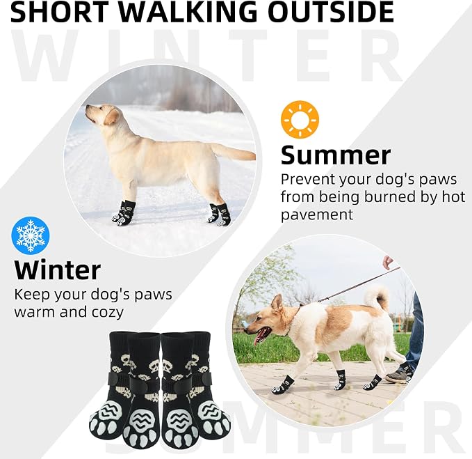 PUPTECK Anti Slip Dog Socks with Double Grippers for Hardwood Floors, Shoes for Hot/Cold Pavement, Boots & Paws Protectors to Prevent Licking, Traction Booties for Senior Small Large Dogs