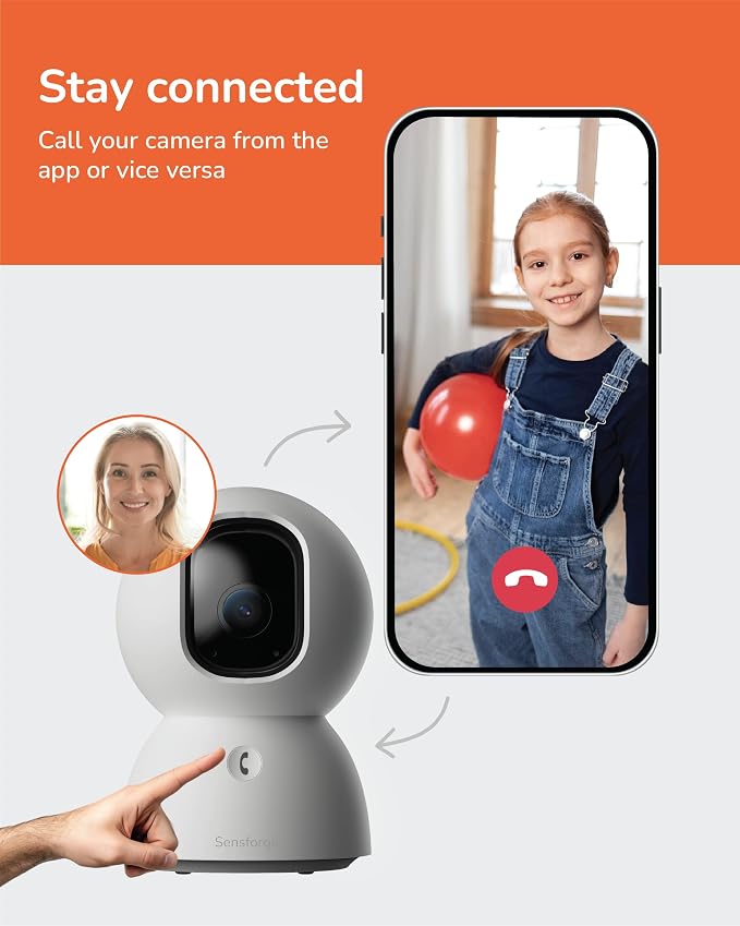 SensForge 2.5K Indoor Pan-Tilt Security Camera, 360° Dual-Band 2.4/5GB Wi-Fi Camera for Home, Free AI Human & Pet Detection, 64GB SD Card Included, Two-Way Talk, No Subscription Required(1, White)