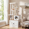 HOOBRO Cat Tree with Litter Box Enclosure, Tall Cat Tower for Indoor Cats | All-in-One Modern Cat Condo, Hidden Litter Box Enclosure Furniture, White and Walnut WH51MZ03