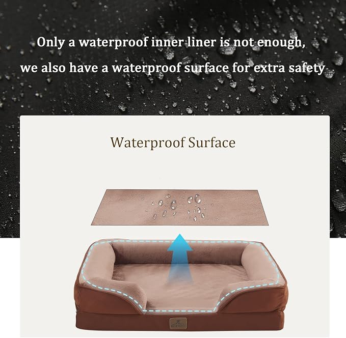 Bedfolks Orthopedic Dog Bed Extra Small, Waterproof Dog Sofa Bed for Small Dogs & Cats, Egg Foam Pet Couch Bed with Removable Washable Cover and Nonslip Bottom, Brown
