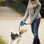 26Ft Retractable Dog Leash - for Dog Up to 110lbs, Tangle Free Walking Leash with Chew Proof Cable | LED Light | Dispenser | Poop Bags, Quick Lock Braking & Non-Slip Handle (Blue)