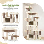 Globlazer 75in Sturdy Cat Tree for Large Cats, Heavy Duty Multi-Level Cat Tower for Indoor Cats with Extended Platform, 2 Spacious Condos, 2 Padded Perches, 6 Sisal Scratching Posts, S75, Beige