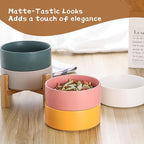 Elevated Ceramic Cat Bowl - Cat Food Bowl with Bamboo Stand - Raised Dog Dish for Puppies - Anti Vomiting, Stress Free - 13.5 oz / 400 ml - Grey