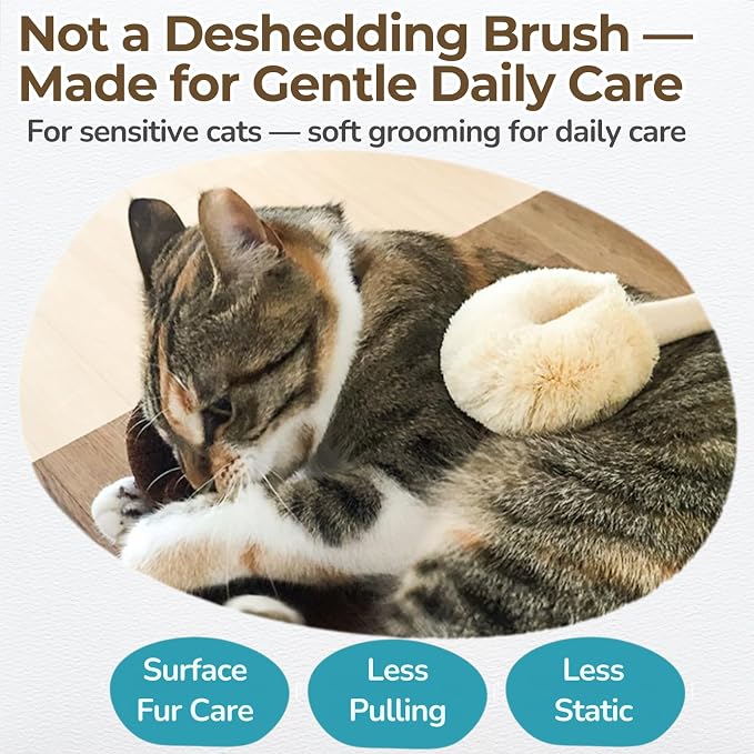 Wablade Cat Brush for Sensitive Cats & Kittens, Soft, 7.5", Made in Japan | Daily grooming & massage for routine care, gently lifts loose surface fur with natural sisal fibers (Not a Deshedding Tool)