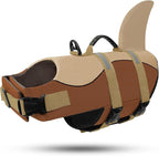 ASENKU Dog Life Jacket - Pet Safety Vest for Swimming & Boating, Shark Life Jacket with Floatation, Dog Lifesavers Swimsuits for Small Medium Large Dogs (Brown, M)