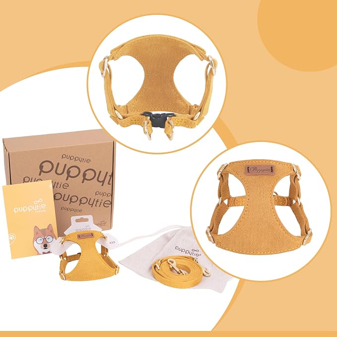 Puppytie Dog Harness and Leash Set, Yellow, M (16.5-31 lbs) | Harness Small Size Dog, Dog Leash for Small Dogs, Soft Lightweight and Adjustable, Small Dog Harness for Daily Walks
