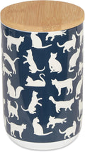 Bone Dry Ceramic Treat Jar for Cats and Dogs, Bamboo Lid, Dishwasher Safe Canister, 4x6.5", Navy, Cat Treats