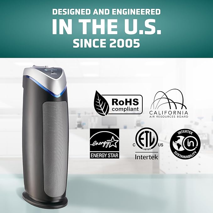 GermGuardian HEPA Air Purifier - Large Room Air Purifier for Bedroom, Office, Dorm, and Home - Filters Pet Dander, Dust, Pollen, Smoke, Scents - AC48252PK - 22" Tower - Gray - 2-Pack