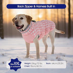 FUAMEY Dog Winter Coat Fleece Warm Large Dog Coat with Harness Built in | Dogs Cold Weather Fleece Coats Zip up Reflective Dog Winter Vest Windproof Water Resistant Snow Coats Pink Plaid XL