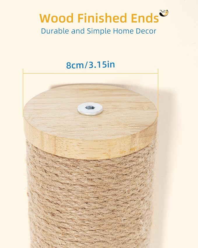 Aechonow 34" Cat Scratching Post, Wood Wall Mounted Cat Scratcher for Cats | Cat Wall Scratcher,Cat Wall Furniture for Indoor Cats,Cat Wall Wood Climber, Natural Sisal,Tall & Sturdy Corner Climbing Pole