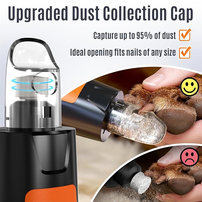 Casfuy New 6-Speed Dog Nail Grinder - 50% More Power Dog Nail Trimmers with 2 LED Lights Quiet 7h Running Time Electric Pet Nail Grinder File Toenail Grinder for Large Medium Small Dogs & Cats (OR)
