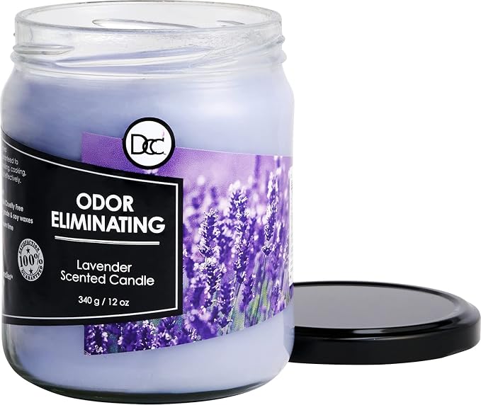Lavender Odor Eliminating Highly Fragranced Candle - Eliminates 95% of Pet, Smoke, Food, and Other Smells Quickly - Up to 80 Hour Burn time - 12 Ounce Premium Soy Blend