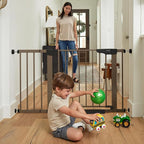Cumbor 30-46" Baby Gate for Stairs, Mom's Choice Awards Winner-Auto Close Dog Gate for the House, Easy Install Pressure Mounted Pet Gates for Doorways, Easy Walk Thru Wide Safety Gate for Dog, Brown