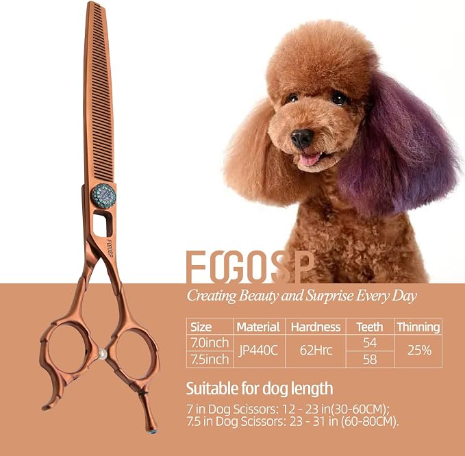 Thinning Shears for Dogs 58 Teeth 7.5'' Professional Blending Thinner Scissors for Dog Pet Sharp and Durable For Right Handed Groomers(7.5,Chocolate Thinner)