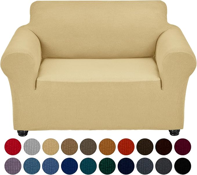 Joccun Stretch Chair Couch Cover,1-Piece Sofa Slipcover Spandex Jacquard Fabric Sofa Covers with Elastic Bottom,Washable Furniture Protector for Dogs,Cats,Kids(Armchair,Champagne)