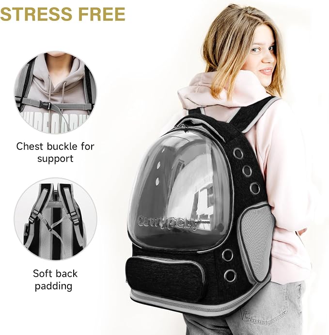 Cawypety Cat Backpack Carrier Large Space Bubble Backpack up to 12lbs Black | Breathable Mesh, Safety Leash, Sturdy, Transparent & Foldable Pet Carrier for Travel Hiking, Pet Backpack for Kitty Small Dog