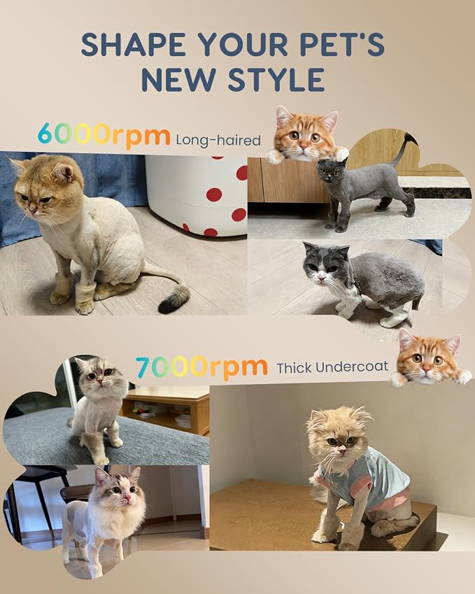 Cat Clippers for Matted Long Hair,Low Noise Cordless Pet Grooming Trimmer