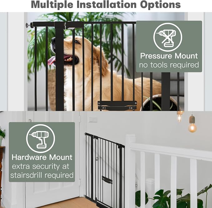 SHYUJAJIE 37 Inch Tall Baby Gate with Small Cat Door | Adjustable 29.55"-40.55 "Wide,Auto Close Dog Gate, Easy Walk Thru Pet Gate for Stairs, Doorway, House, Pressure Mounted