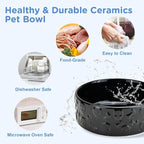 SPUNKYJUNKY Elevated Dog Bowls Ceramic, 5.1'' Dogs and Cat Food Water Bowls Raised with Non-Slip Bamboo Stand for Puppy Small Sized Breed Microwave Dishwasher Safe - 13.5 OZ,Skull Black