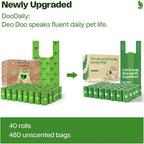 Deo Doo Dog Poop Bags with Handles, 40 Rolls 480 Counts, Large Size | Leak Proof and Extra Thick Pet Waste Bags Refill Rolls for Walking Medium Large Dogs Cats Litter Unscented
