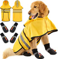 Dog Raincoat and Shoes for Weighing 20-35lbs, Spring Summer Waterproof Dogs Boots & Paw Protectors, Adjustable Pet Poncho with Leash Hole for Large Medium Small Dogs Yellow(Single Side)