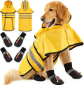 Dog Raincoat and Shoes for Weighing 50-70lbs, Spring Summer Waterproof Dogs Boots & Paw Protectors, Adjustable Pet Poncho with Leash Hole for Large Medium Small Dogs, Yellow(Single Side)