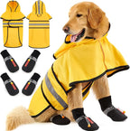 Dog Raincoat and Shoes for Weighing 50-70lbs, Spring Summer Waterproof Dogs Boots & Paw Protectors, Adjustable Pet Poncho with Leash Hole for Large Medium Small Dogs, Yellow(Single Side)