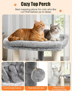 SYANDLVY Small Cat Tree for Indoor Cats with Top Perch Hammock & Bottom Bed | Natural Sisal Scratching Post Tower with Hanging Bell Ball & Anti-Tip Strap, Stable Indoor Cat Furniture, Grey