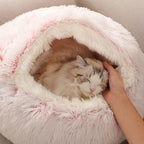 SUOXU Anti-Anxiety Cat Bed, Plush Hooded Cave, 20 in Diameter, Suitable for Small to Medium Pets, Pink