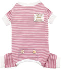 KYEESE Dog Pajamas Soft 4 Legs Doggie Jammies Striped Dog PJS Pet Jumpsuit Lightweight Puppy PJS Clothes Breathable Pajamas Stretchable Outfit Cozy Onesie Sleepwear for Summer,Pink Striped, Small