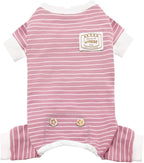 KYEESE Dog Pajamas Soft 4 Legs Doggie Jammies Striped Dog PJS Pet Jumpsuit Lightweight Puppy PJS Clothes Breathable Pajamas Stretchable Outfit Cozy Onesie Sleepwear for Summer,Pink Striped, Small