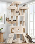 Cat Tree, 81.1" Tall Heavy Duty Cat Tower for Large Cats VCT032MJ | Cat Furniture with 3 Wide Platforms, Diamond-Shaped Condo 2 Sisal Scratchers, Hammock & Stable Base, Beige