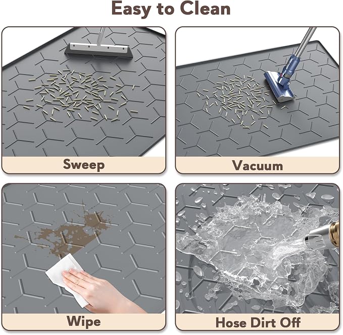 Garoopion Silicone Cat Litter Mat 34×22 inch, Easy to Clean, Dark Gray | Waterproof Silicone Mat with Raised Edges, Catch Litter, Protect Floor from Urine, Multi-Use for Dog/Sink/Kitchen/Boots