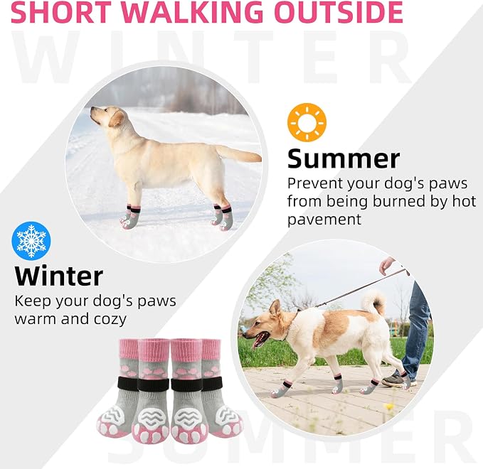 PUPTECK Anti Slip Dog Socks with Double Grippers for Hardwood Floors, Shoes for Hot/Cold Pavement, Boots & Paws Protectors to Prevent Licking, Traction Booties for Senior Small Large Dogs