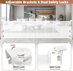276" Retractable Baby Gate Extra Wide, 52" Tall Retractable Dog Gate for Stairs, Doorways, Decks, Mesh Gate Long Child Gate Pet Gate for Indoor, Outdoor, with Reinforced Mesh Rods, Dual Locks(White)