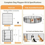 Metal Dog Playpen - 32" Height 16 Panels Foldable Exercise Pen for Dogs Indoor/Outdoor Pen with Door for Pet Animals Portable Pet Playpen Polygon Dog Enclosure (Black)