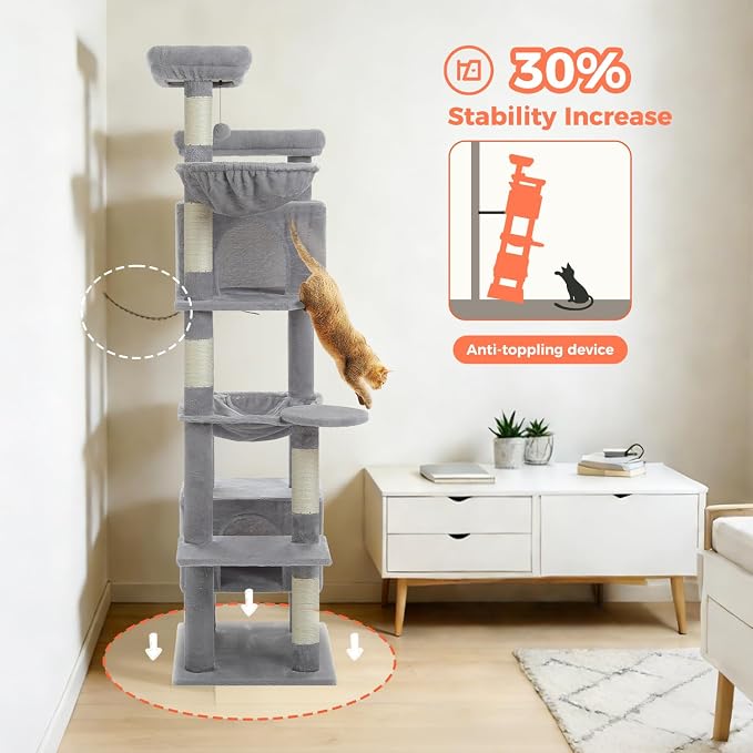 69" Tall Cat Tree for Indoor Cats Large Adult, Multi-Level Cat Tower | Multi-Level Cat Tree with Scratching Posts, Soft Padded Perch, 2 Dangling Toys