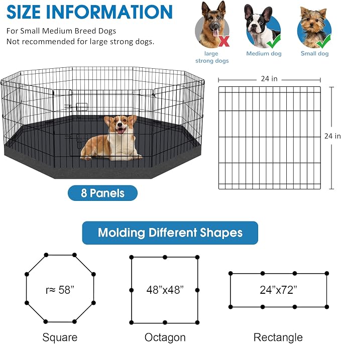 Peekaboo 24-Inch Dog Playpen, 8-Panel Rustproof Pet Fence with Bottom Pad | Foldable 24 Inch Metal Dog Playpen with Bottom Pad for Indoor Outdoor Small Pets