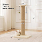 ZOMISIA 35'' Tall Cat Scratching Post for Indoor Cats Adults | 4.7'' Large Scratch Post, Thicken Wooden Base, Sisal Scratcher Top & Dangling Balls, Super Sturdy