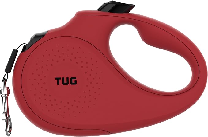 TUG Monochrome 360° Tangle-Free Retractable Dog Leash | 16 ft Strong Nylon Tape (Large, Red)