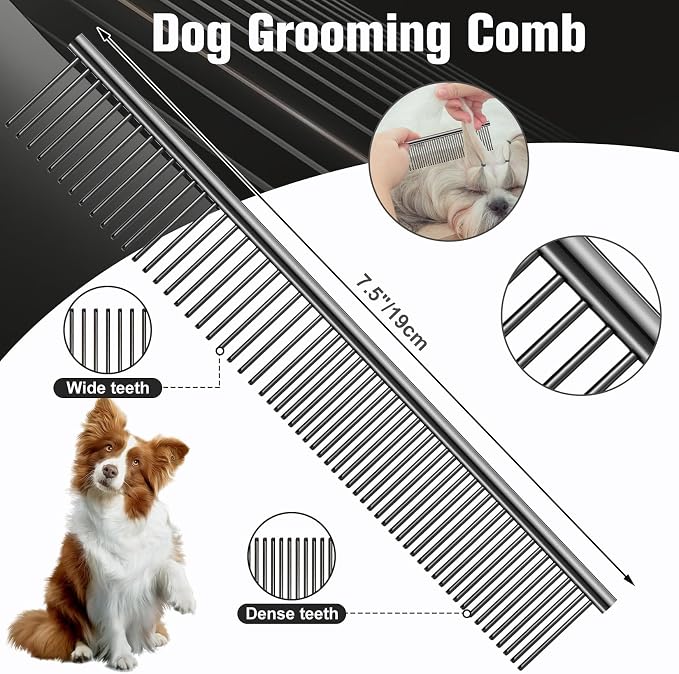 Wenshall Professional Dog Grooming Scissors Set, 7.0 Inch Titanium Straight & Thinning & Curved scissors and Comb for Dog grooming (Black)